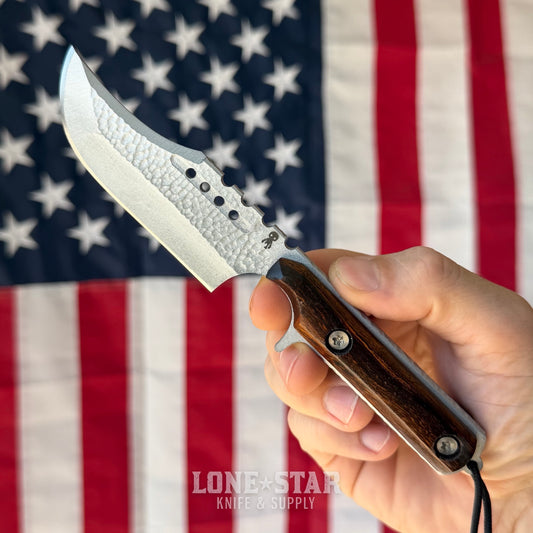 Severed Metal Works Squire V3 3.3" Fixed Blade, MagnaCut, Desert Ironwood, Silver Gunkote, Serial 009 - Made in USA (SMW-SQUIREV3-009)