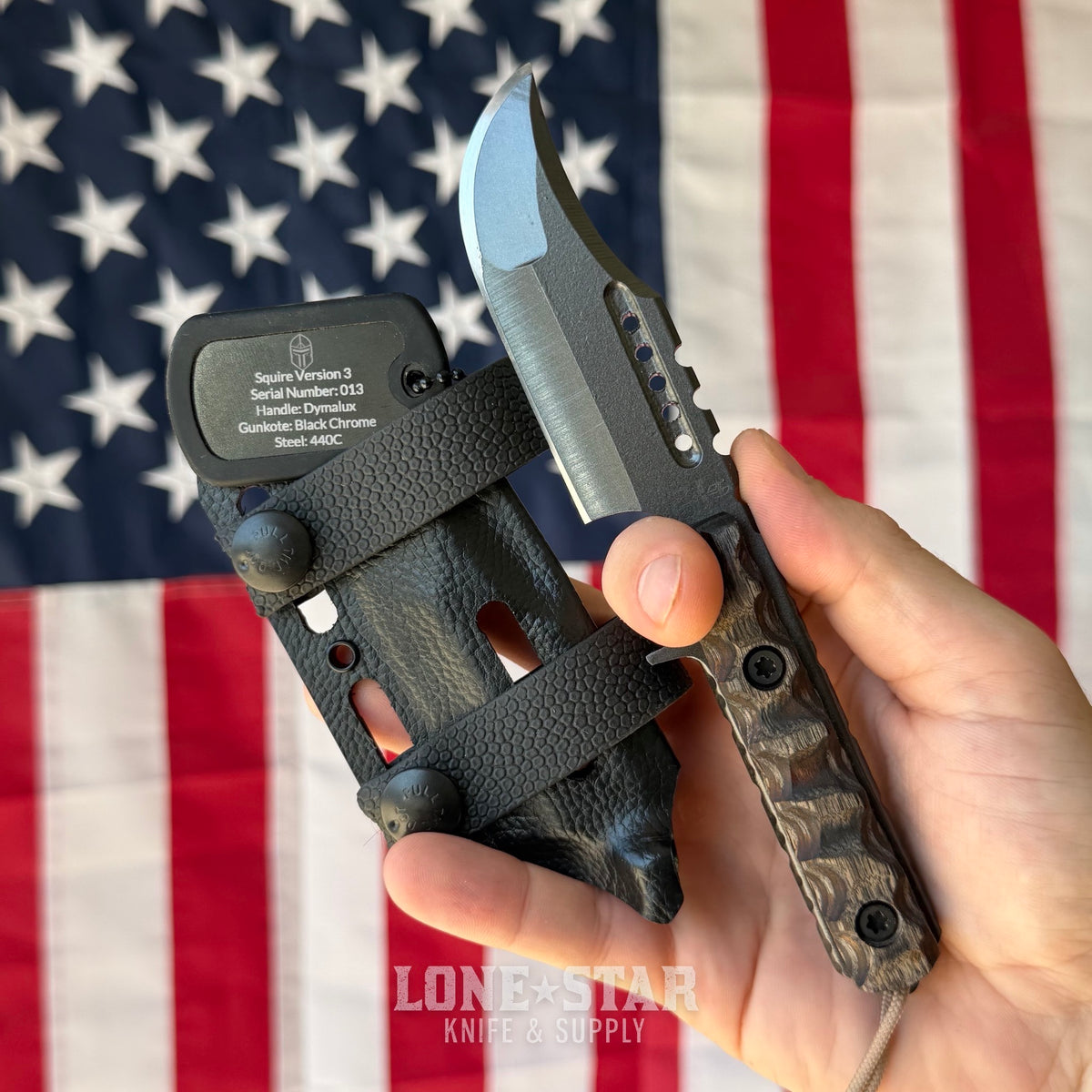 Severed Metal Works Squire V3 3.3" Fixed Blade, 440C, Dymalux, Black Chrome Gunkote, Serial 013 - Made in USA (SMW-SQUIREV3-013)