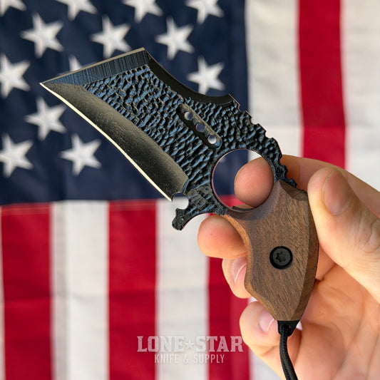 Severed Metal Works Raven Karambit 2.5" 440C, Walnut, Deep Flat Black Gunkote, Serial 005 - Made in USA (SMW-RAVEN-005)