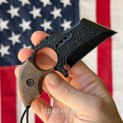 Severed Metal Works Raven Karambit 2.5" 440C, Walnut, Deep Flat Black Gunkote, Serial 006 - Made in USA (SMW-RAVEN-006)