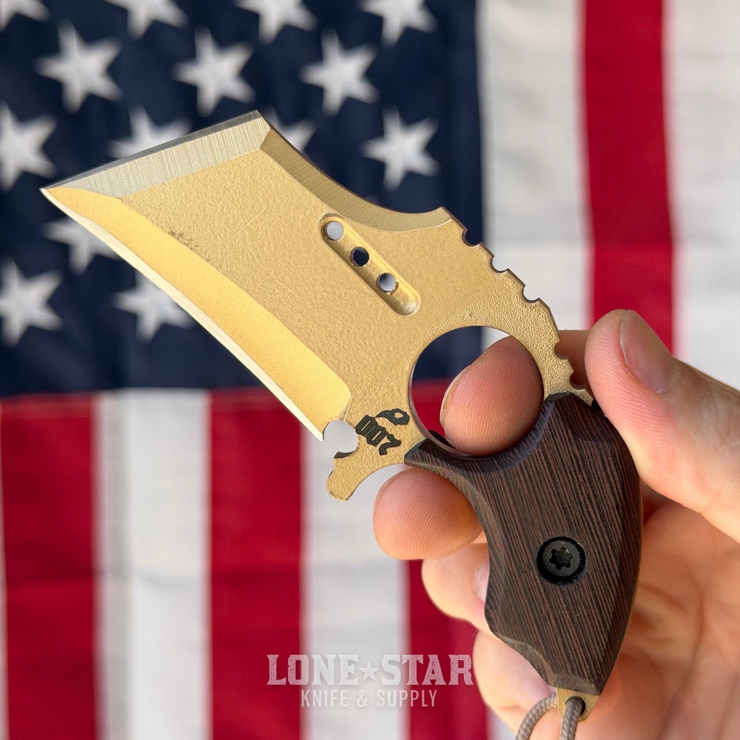 Severed Metal Works Raven Karambit 2.5" 440C, Wenge, Pale Gold Gunkote, Serial 007 - Made in USA (SMW-RAVEN-007)
