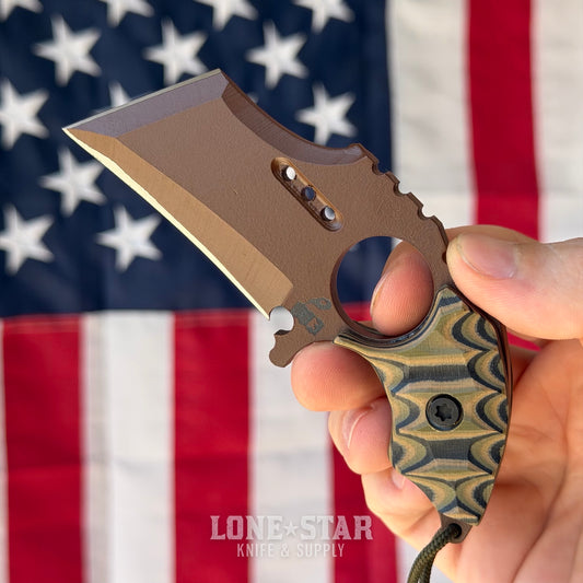Severed Metal Works Raven Karambit 2.5" 440C, Camo G10, Service Brown Gunkote, Serial 003 - Made in USA (SMW-RAVEN-003)