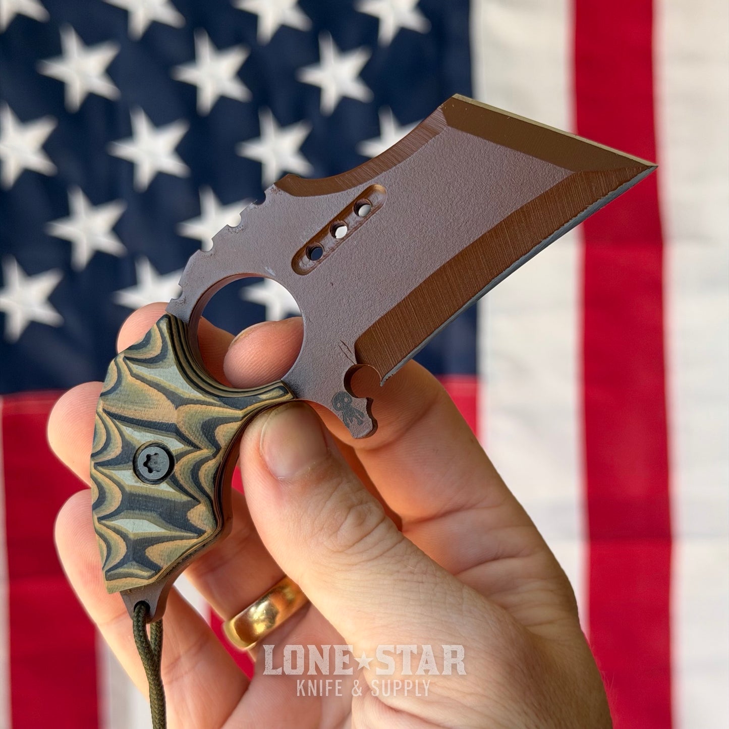 Severed Metal Works Raven Karambit 2.5" 440C, Camo G10, Service Brown Gunkote, Serial 003 - Made in USA (SMW-RAVEN-003)