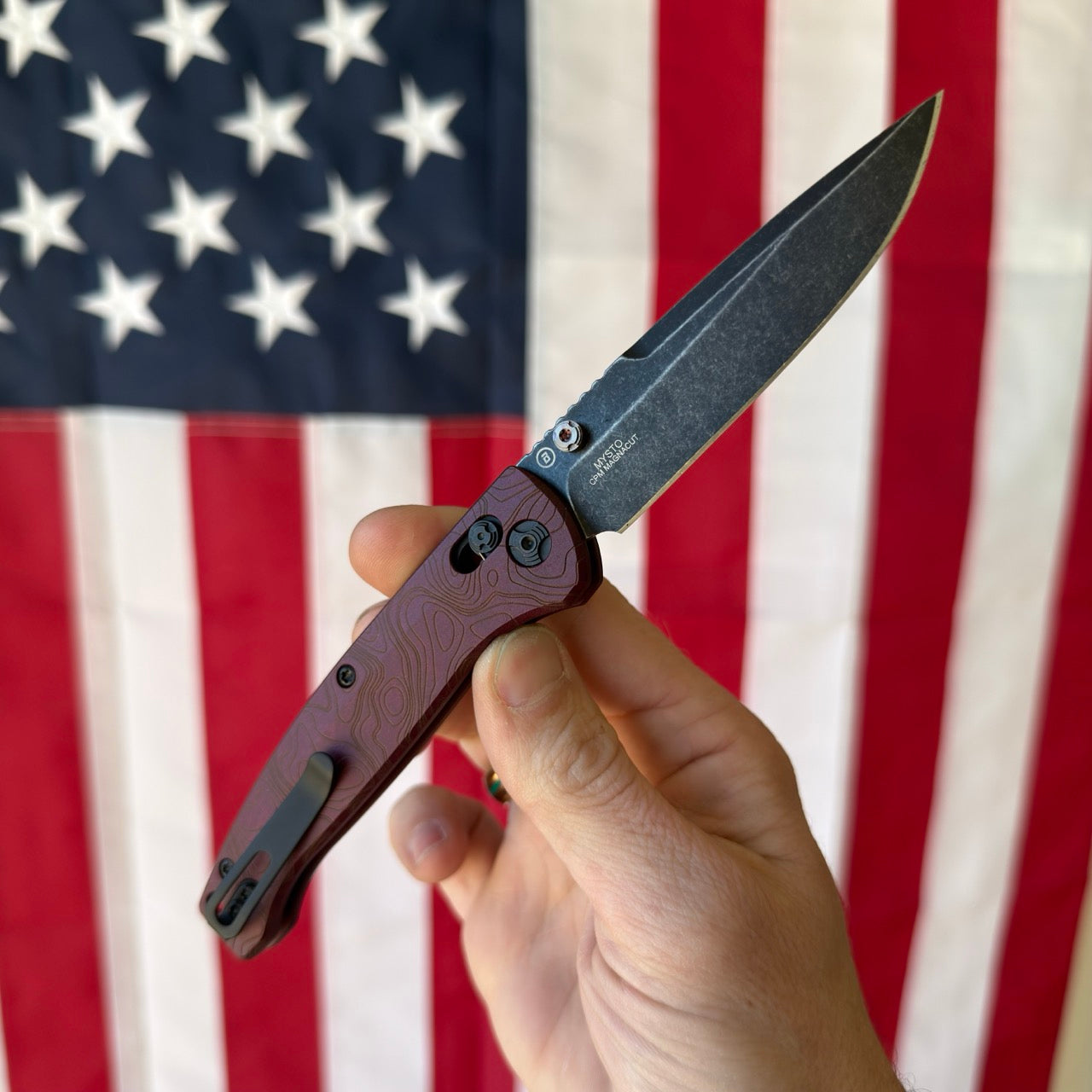 Hogue Mysto (Fire) 3.4″ Clip Point Knife, Redstone Fire Richlite Handle, CPM MagnaCut Blade, Made in USA (24452)