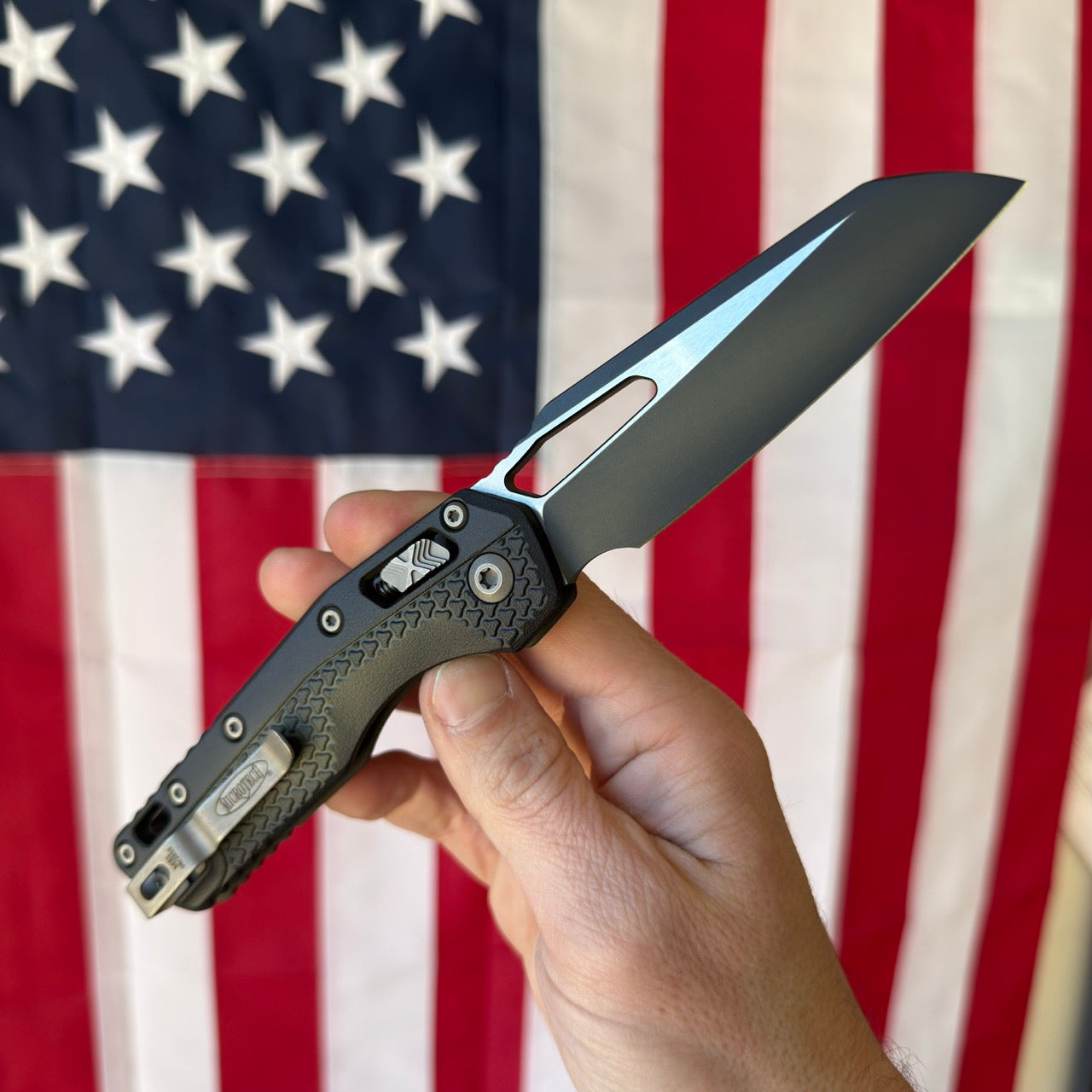 Microtech MSI Ram-Lok Tri-Grip Green Knife, 3.75″ Sheepsfoot M390MK Blade, Polymer Faded Bazooka – Made in USA (MCT210T-1PMFBO)