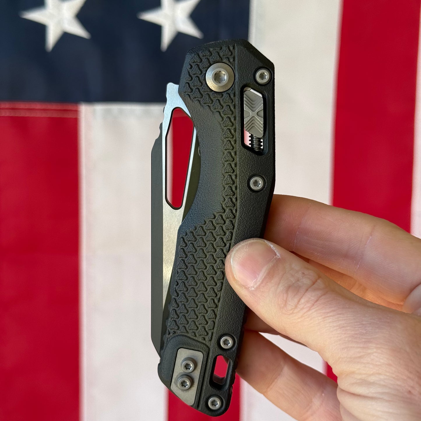 Microtech MSI Ram-Lok Tri-Grip Green Knife, 3.75″ Sheepsfoot M390MK Blade, Polymer Faded Bazooka – Made in USA (MCT210T-1PMFBO)