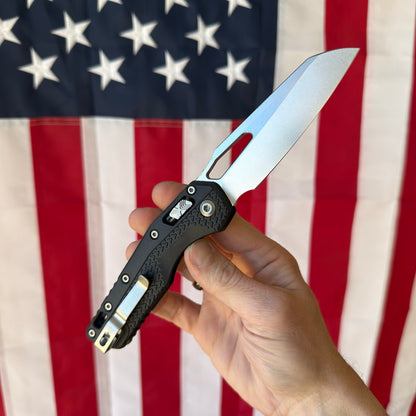 Microtech MSI Ram-Lok Tri-Grip Black Knife, 3.8″ Sheepsfoot M390MK Blade, Blue Backspacer – Made in USA (MCT210T-10PMBKA1)