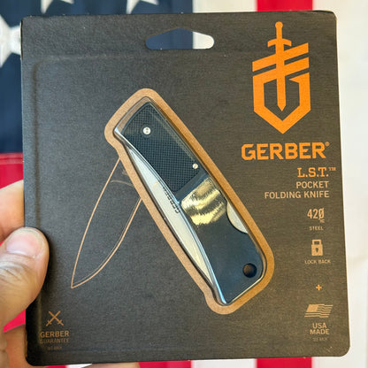 Gerber LST Lockback Black Knife, 2.5″ Drop Point Blade, Lightweight EDC – Made in USA (G46009N)