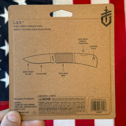 Gerber LST Lockback Black Knife, 2.5″ Drop Point Blade, Lightweight EDC – Made in USA (G46009N)