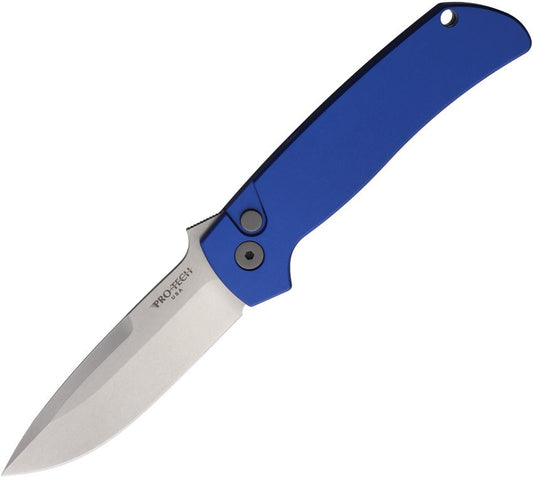 Bob Terzuola ATCF AUTO Folding Knife 3.5" 154CM Stonewashed Drop Point Blade, Blue Aluminum Handles - BT2601-BLUE
