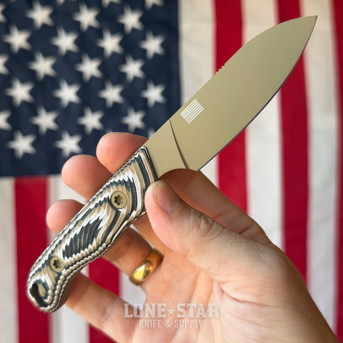 Hellbender Ranch Hand, 3.0" CPM-MagnaCut Sheepsfoot, Coyote Cerakote, Multicolored G10, Leather Sheath, Made in USA (HB-RANCHHAND-COY-TRI-LTHR)