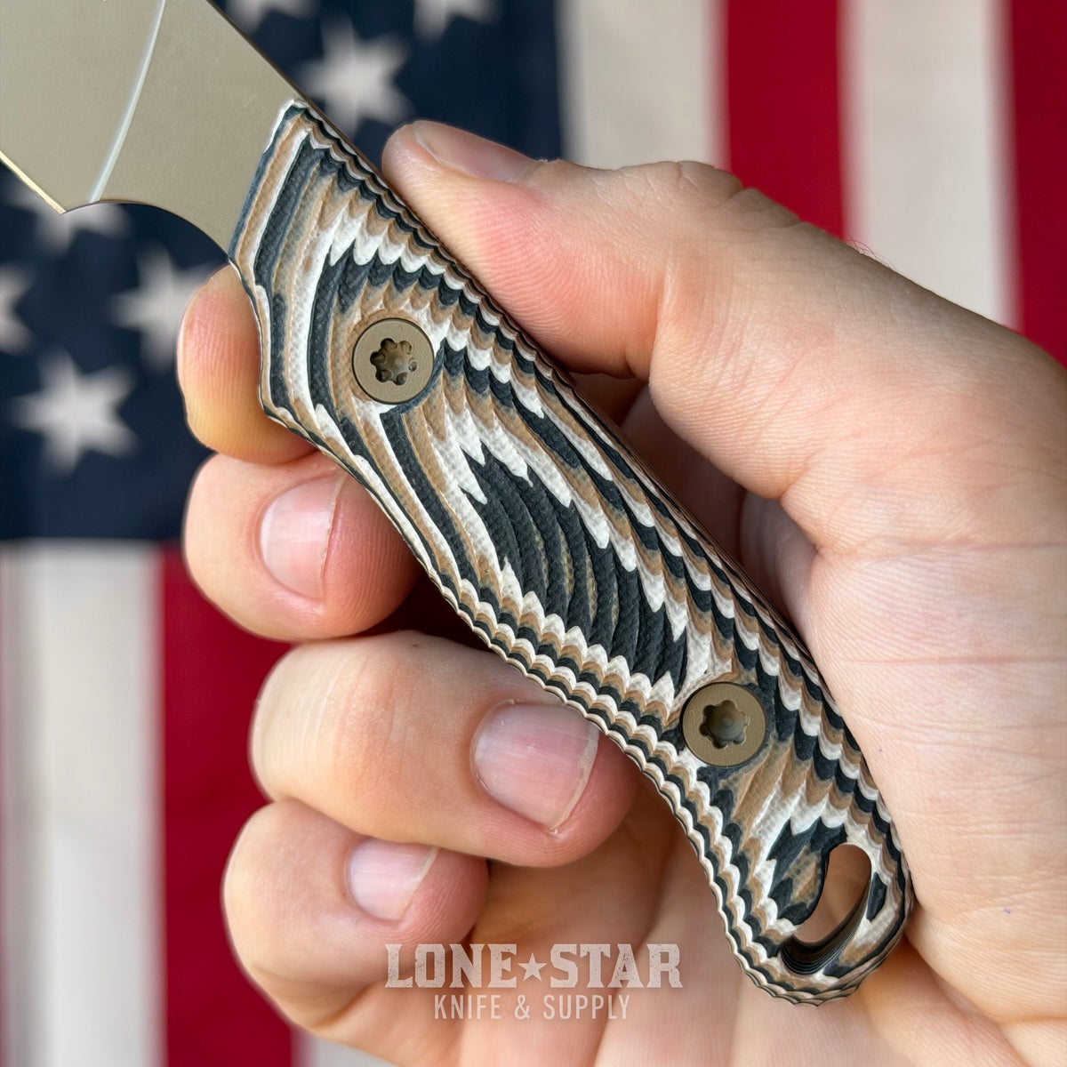 Hellbender Ranch Hand, 3.0" CPM-MagnaCut Sheepsfoot, Coyote Cerakote, Multicolored G10, Leather Sheath, Made in USA (HB-RANCHHAND-COY-TRI-LTHR)