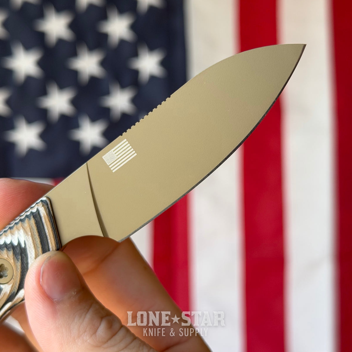 Hellbender Ranch Hand, 3.0" CPM-MagnaCut Sheepsfoot, Coyote Cerakote, Multicolored G10, Leather Sheath, Made in USA (HB-RANCHHAND-COY-TRI-LTHR)