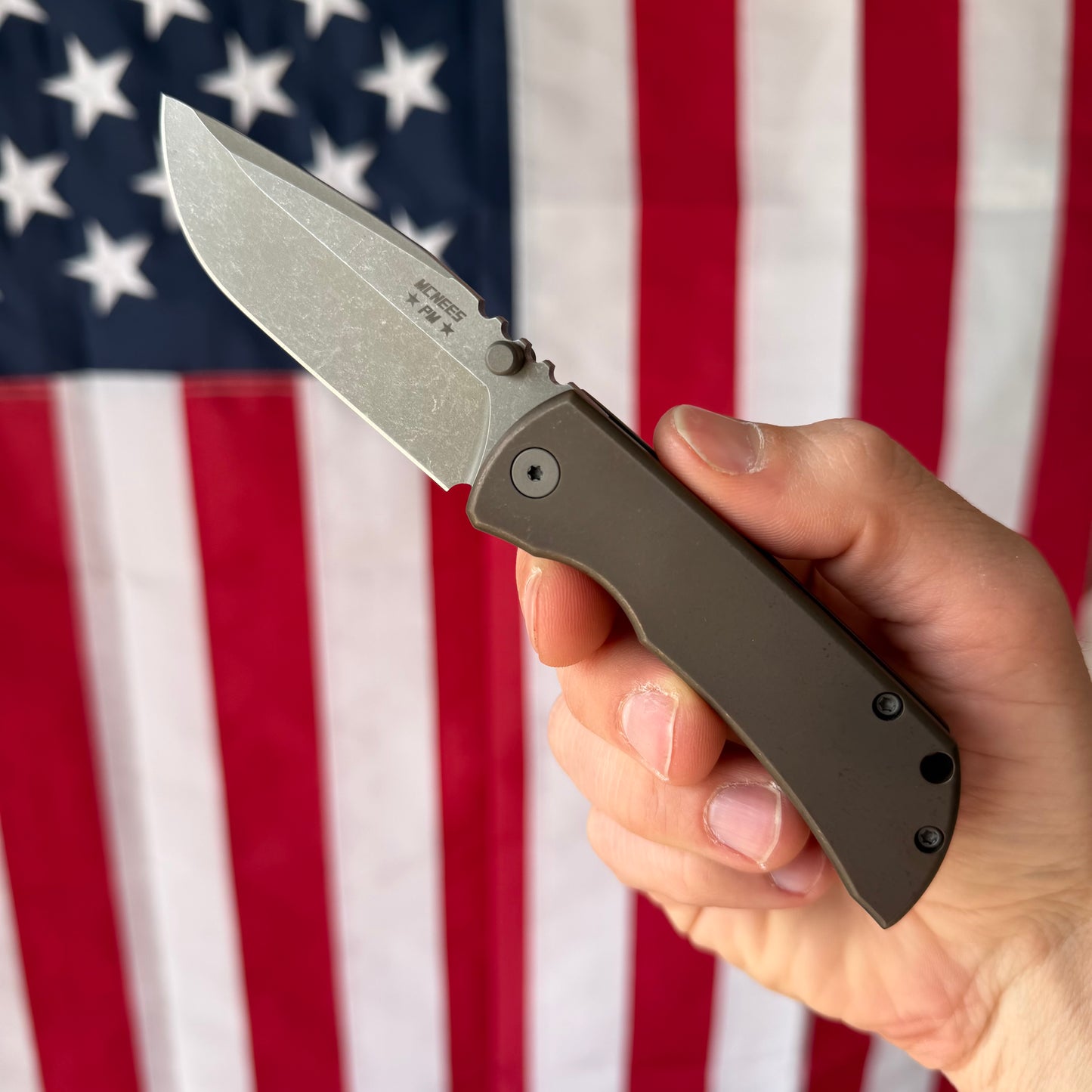 McNees PM MAC 2 (GEN 2) – 3″ Blade, Bronze Anodized Titanium, Atomic Stonewashed Blade, Stonewashed Hardware – Made in USA (Model 2458)