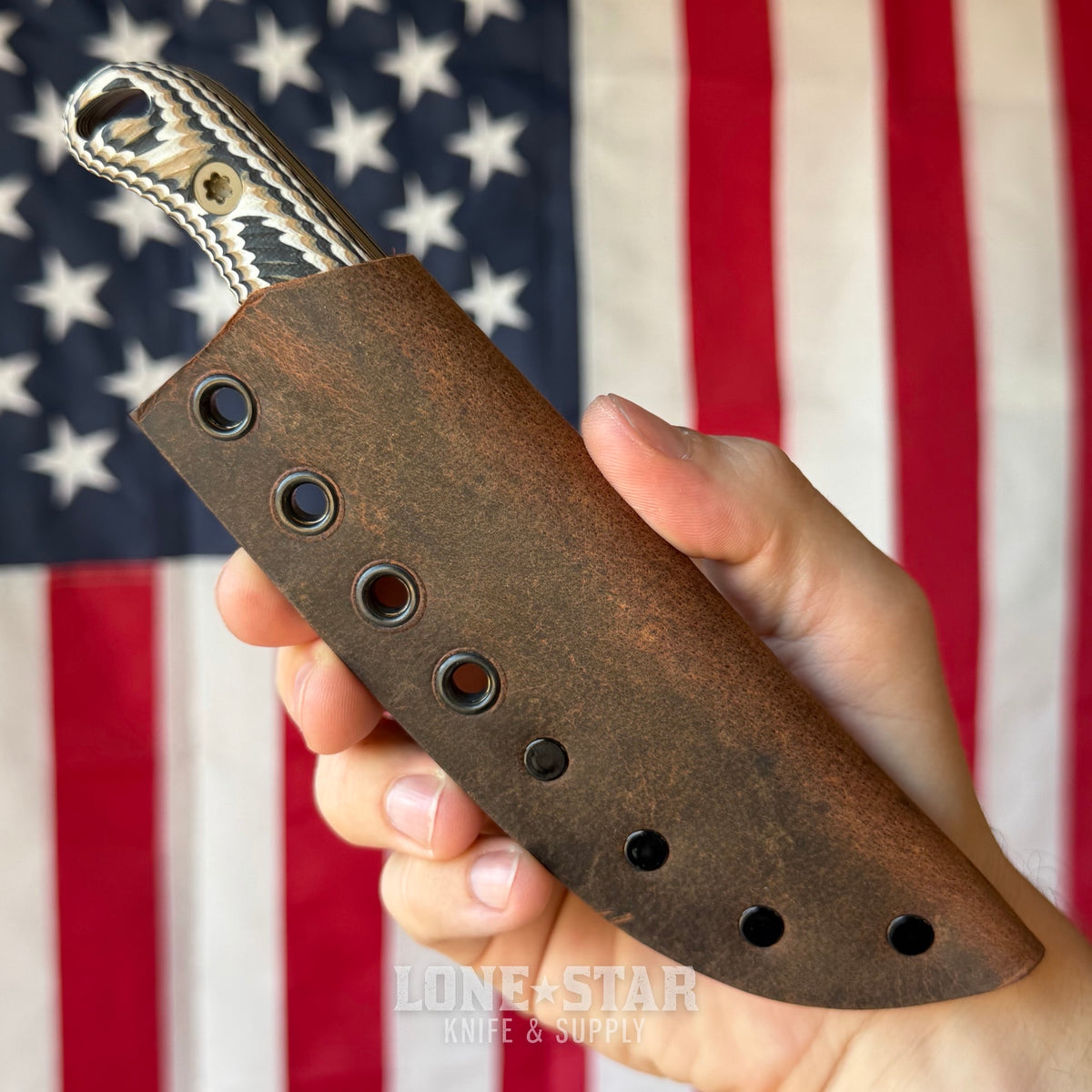 Hellbender Ranch Hand, 3.0" CPM-MagnaCut Sheepsfoot, Coyote Cerakote, Multicolored G10, Leather Sheath, Made in USA (HB-RANCHHAND-COY-TRI-LTHR)