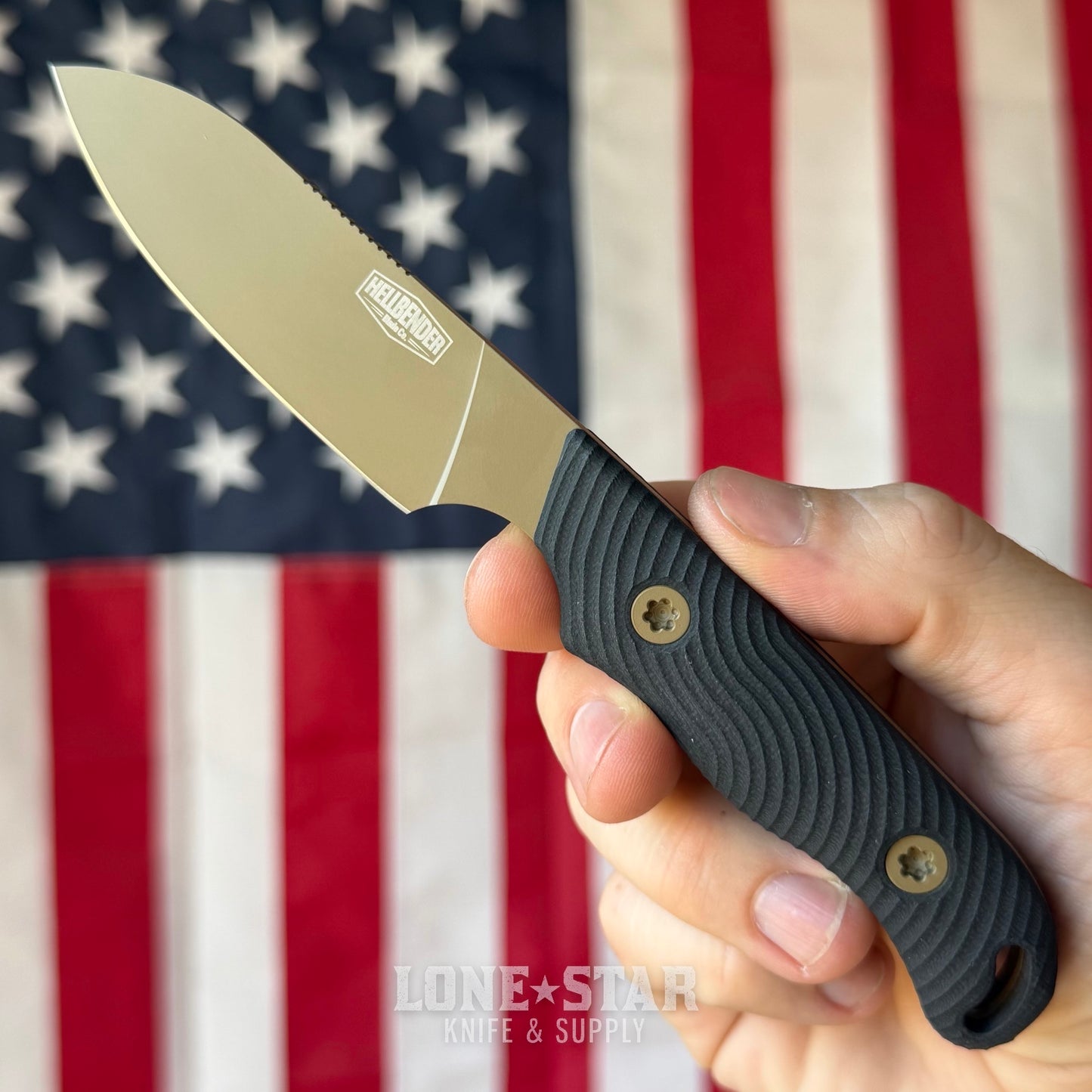 Hellbender Ranch Hand, 3.6" CPM-MagnaCut Sheepsfoot, Coyote Cerakote, Black G10, Leather Sheath, Made in USA (HB-RANCHHAND-COY-BLK-LTHR)