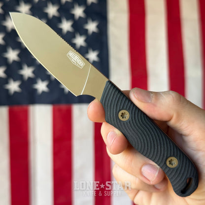 Hellbender Ranch Hand, 3.6" CPM-MagnaCut Sheepsfoot, Coyote Cerakote, Black G10, Leather Sheath, Made in USA (HB-RANCHHAND-COY-BLK-LTHR)