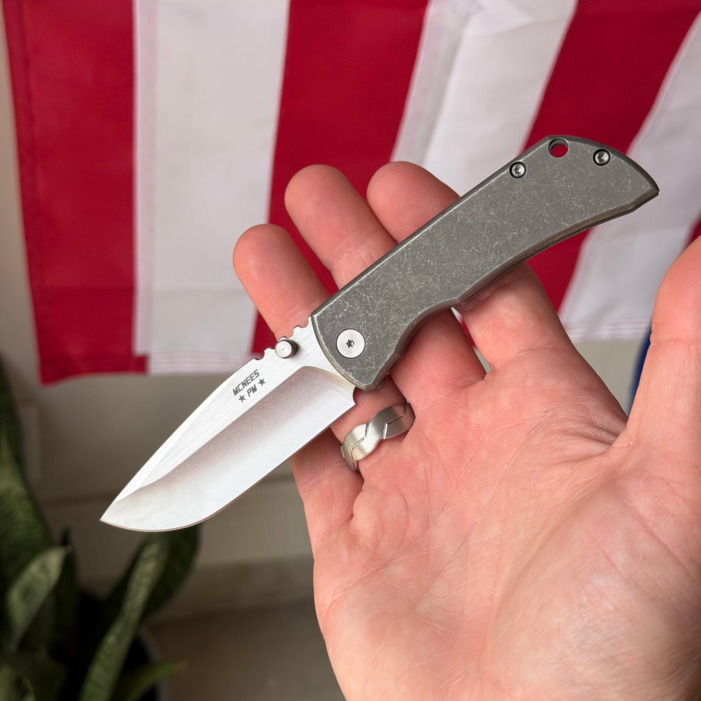 McNees PM MAC 2 (GEN 2) – 3″ Blade, Smooth Titanium, Satin Blade & Hardware – Made in USA (Model 2440)