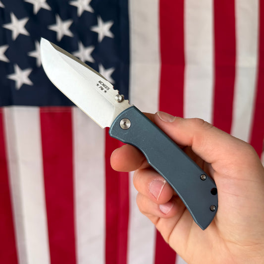 McNees PM MAC 2 GEN 2, 3″ Blade, Blue Anodized Titanium, MagnaCut Hollow Grind, Made in USA (2441)