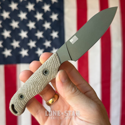 Hellbender Ranch Hand, 3.6" CPM-MagnaCut Sheepsfoot, OD Green Cerakote, OD Green Micarta, Leather Sheath, Made in USA (HB-RANCHHAND-OD-OD-LTHR)