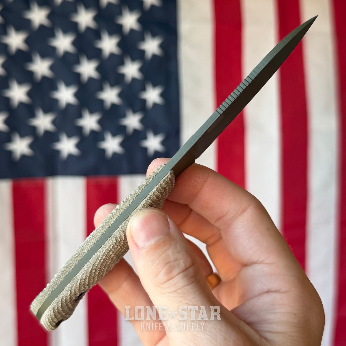 Hellbender Ranch Hand, 3.6" CPM-MagnaCut Sheepsfoot, OD Green Cerakote, OD Green Micarta, Leather Sheath, Made in USA (HB-RANCHHAND-OD-OD-LTHR)