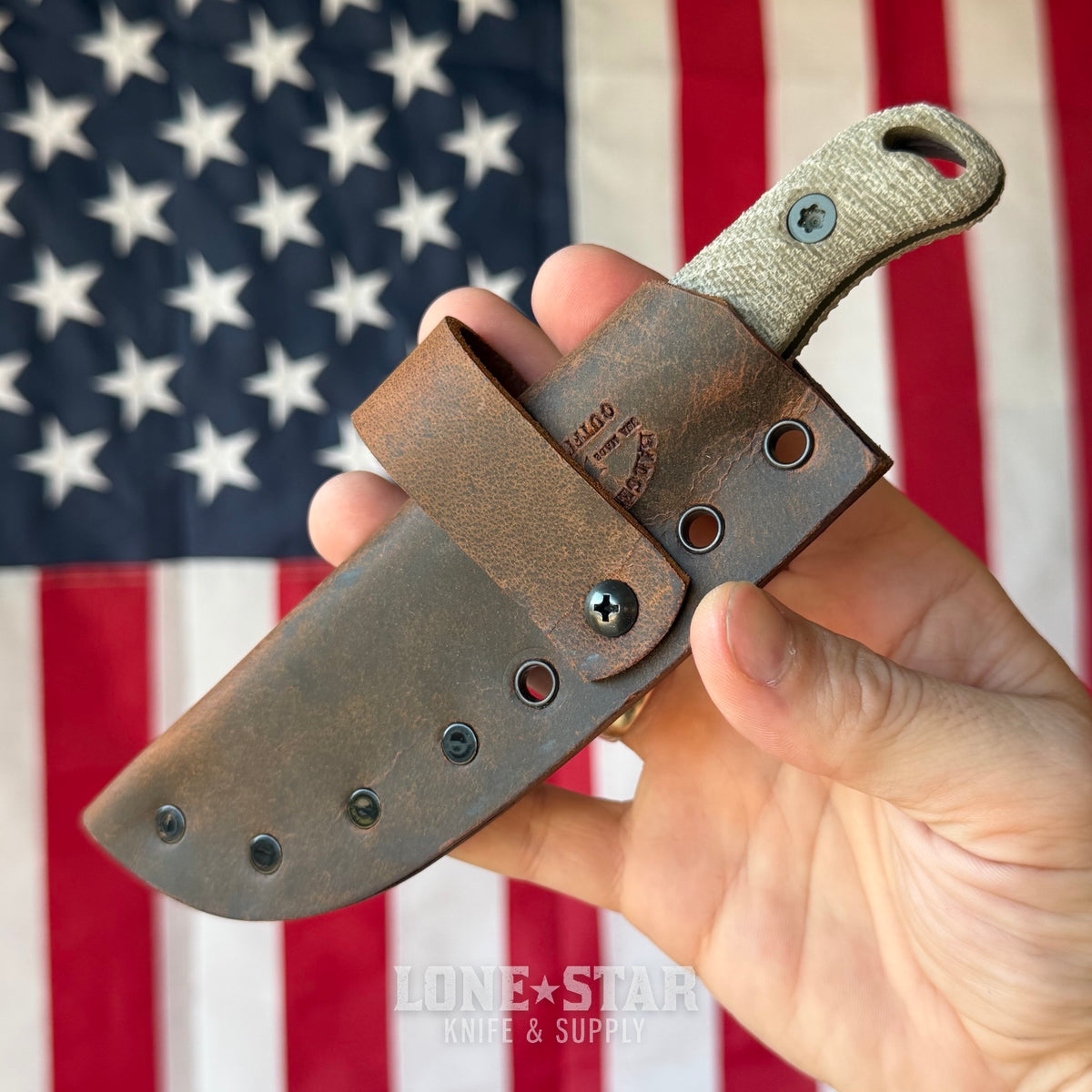 Hellbender Ranch Hand, 3.6" CPM-MagnaCut Sheepsfoot, OD Green Cerakote, OD Green Micarta, Leather Sheath, Made in USA (HB-RANCHHAND-OD-OD-LTHR)