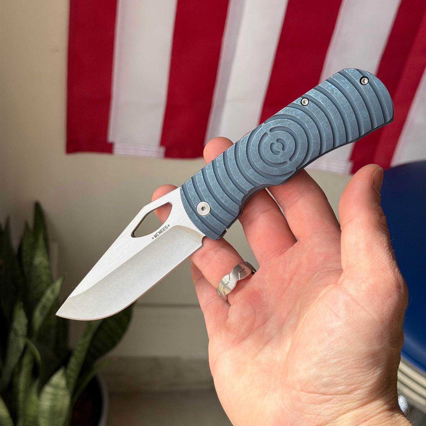 McNees Dixon Shockwave Frame Lock Knife, Blue Anodized Titanium, Satin MagnaCut Blade & Satin Hardware – Made in USA (2426)