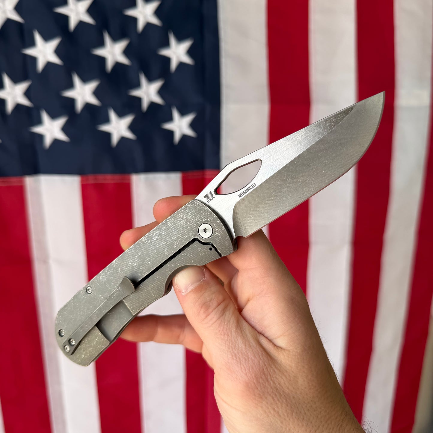 McNees Dixon Frame Lock Knife, Titanium, Satin MagnaCut Blade & Satin Hardware – Made in USA (2325)