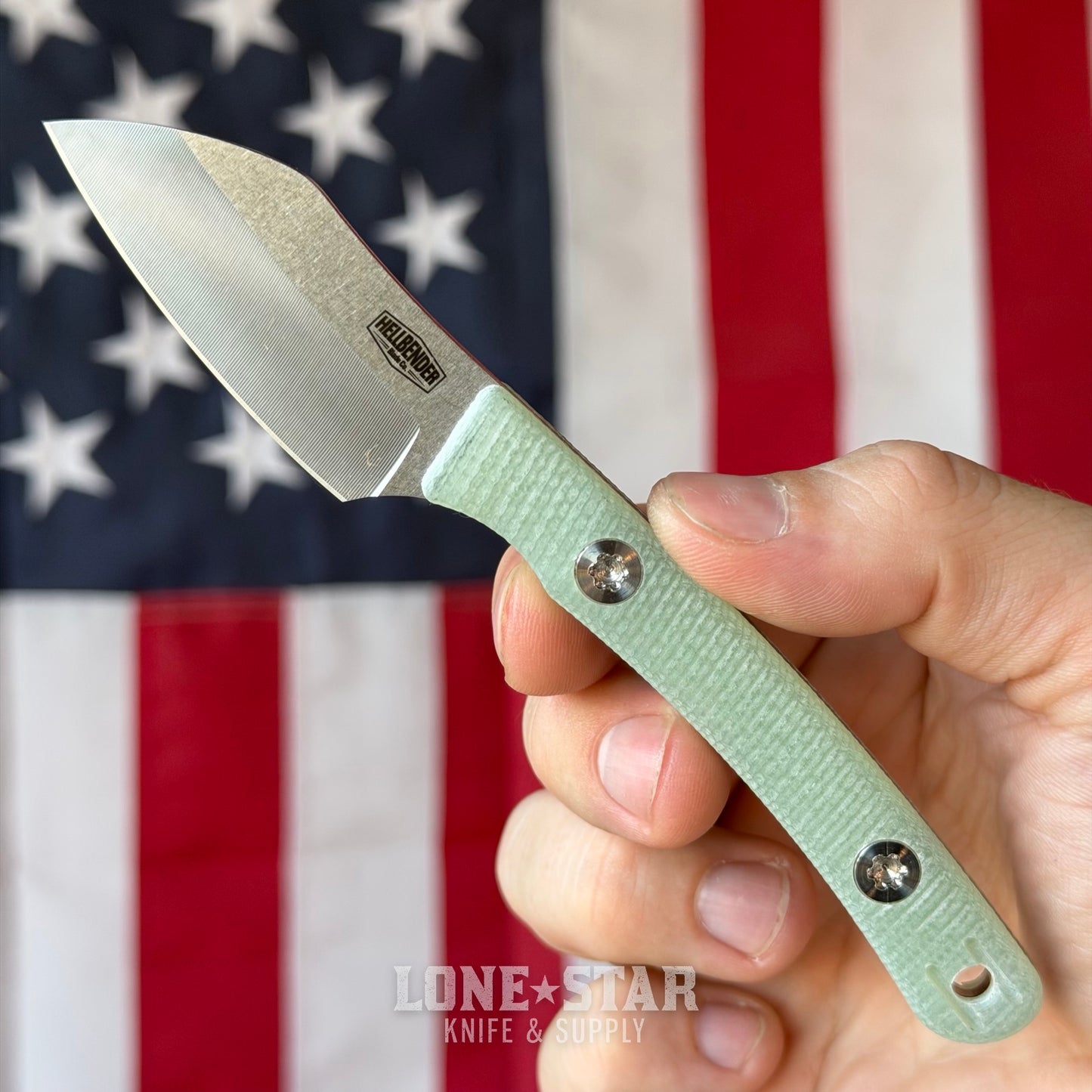 Hellbender Blade Co. Newt 2" Fixed Blade, Satin MagnaCut Sheepsfoot, Jade G10, Leather Sheath, Made in USA (HBC-NEWT-SAT-JADE-LEATHER)