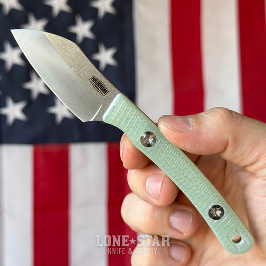 Hellbender Blade Co. Newt 2" Fixed Blade, Satin MagnaCut Sheepsfoot, Jade G10, Leather Sheath, Made in USA (HBC-NEWT-SAT-JADE-LEATHER)