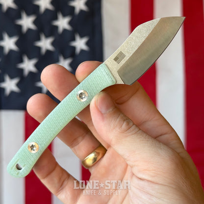 Hellbender Blade Co. Newt 2" Fixed Blade, Satin MagnaCut Sheepsfoot, Jade G10, Leather Sheath, Made in USA (HBC-NEWT-SAT-JADE-LEATHER)