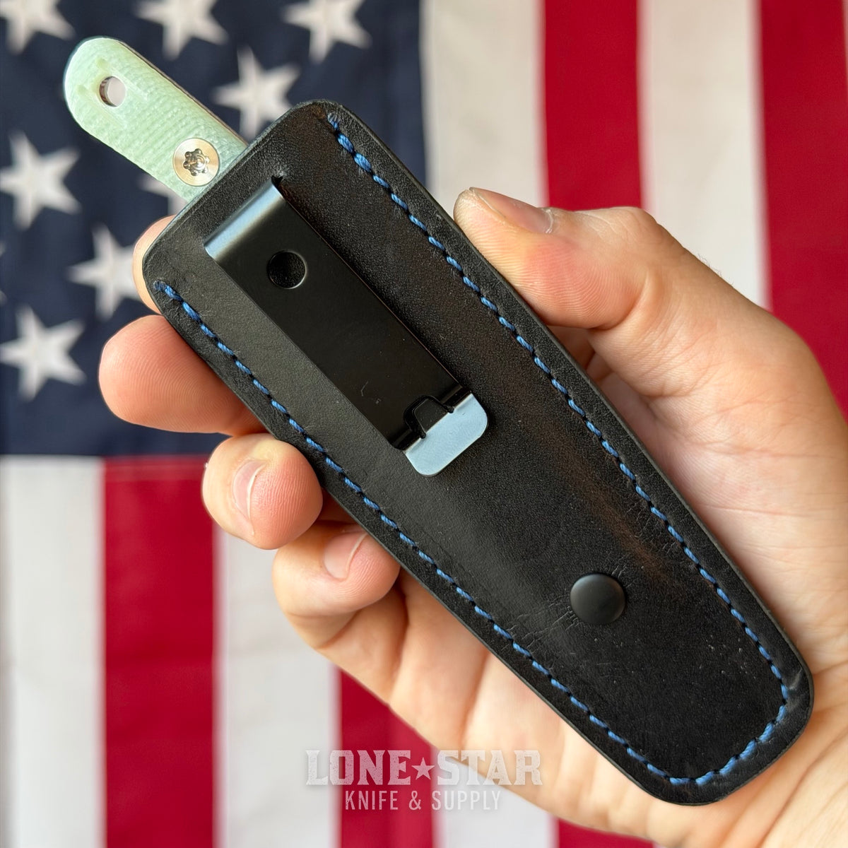 Hellbender Blade Co. Newt 2" Fixed Blade, Satin MagnaCut Sheepsfoot, Jade G10, Leather Sheath, Made in USA (HBC-NEWT-SAT-JADE-LEATHER)
