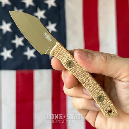 Hellbender Blade Co. Newt 2" Fixed Blade, Coyote Cerakote MagnaCut Sheepsfoot, Natural Micarta, Kydex Sheath, Made in USA (HBC-NEWT-COY-NATURAL-KYDEX)