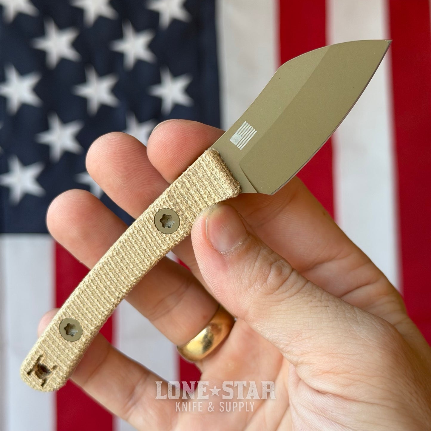 Hellbender Blade Co. Newt 2" Fixed Blade, Coyote Cerakote MagnaCut Sheepsfoot, Natural Micarta, Kydex Sheath, Made in USA (HBC-NEWT-COY-NATURAL-KYDEX)