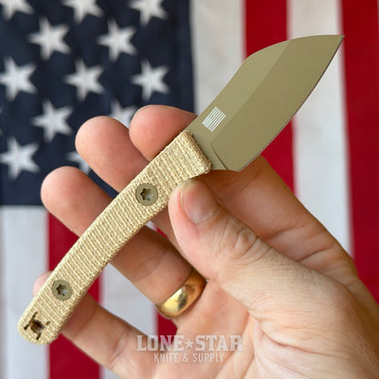 Hellbender Blade Co. Newt 2" Fixed Blade, Coyote Cerakote MagnaCut Sheepsfoot, Natural Micarta, Kydex Sheath, Made in USA (HBC-NEWT-COY-NATURAL-KYDEX)