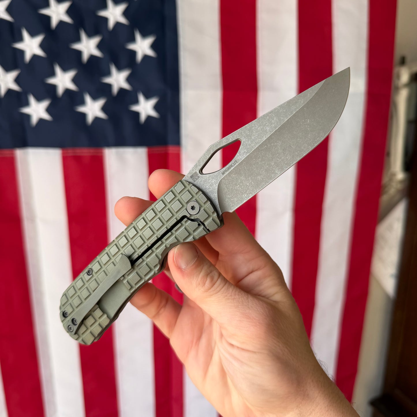 McNees Frag Dixon Folding Knife – Green/Bronze Atomic Stonewash - Titanium Frame Lock, 3.75″ MagnaCut Blade, Made in USA