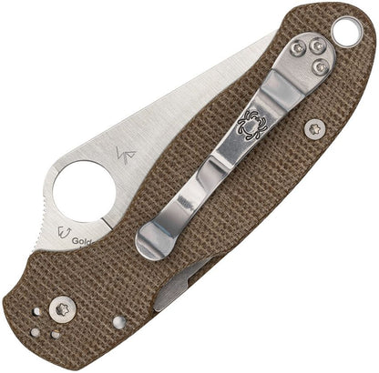 Back Door: Spyderco Para 3 CruWear & Micarta Compression Lock Folding Knife 2.95" CPM CruWear Satin Plain Blade, Brown Canvas Micarta Handles - Return