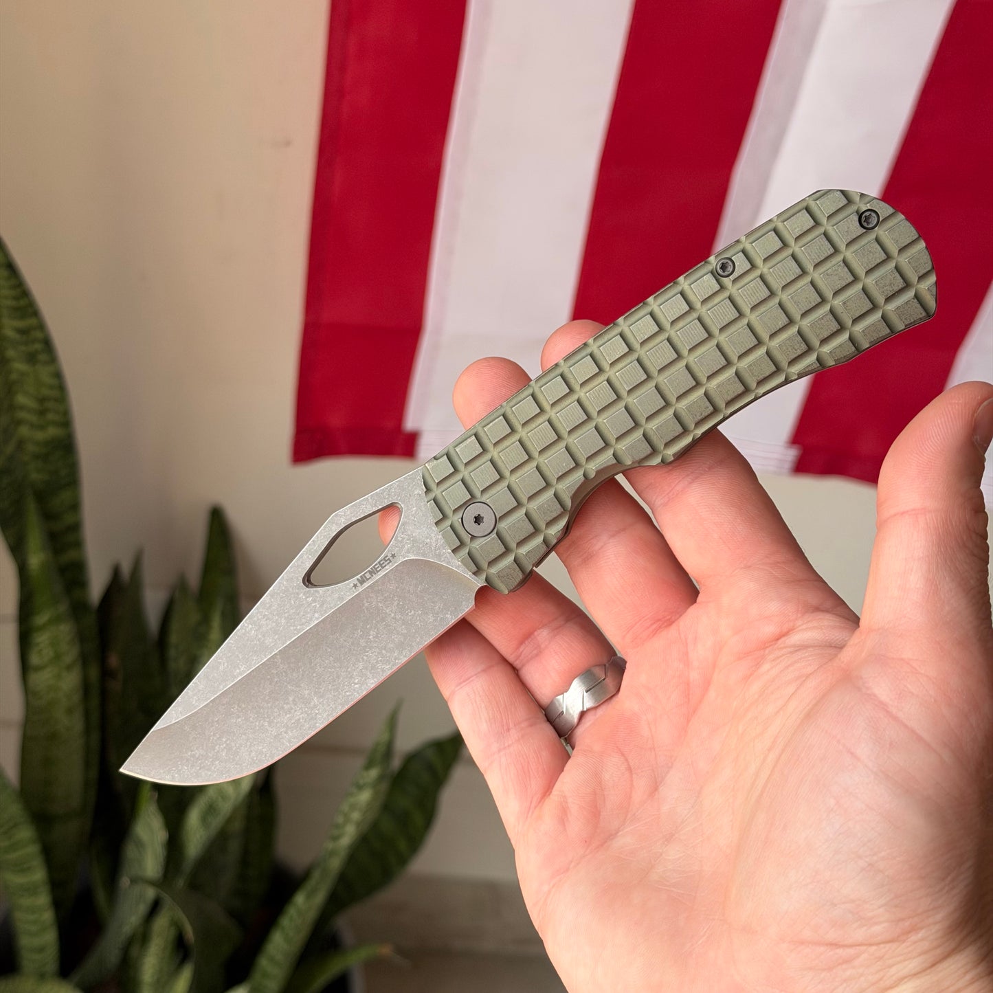 McNees Frag Dixon Folding Knife – Green/Bronze Atomic Stonewash - Titanium Frame Lock, 3.75″ MagnaCut Blade, Made in USA