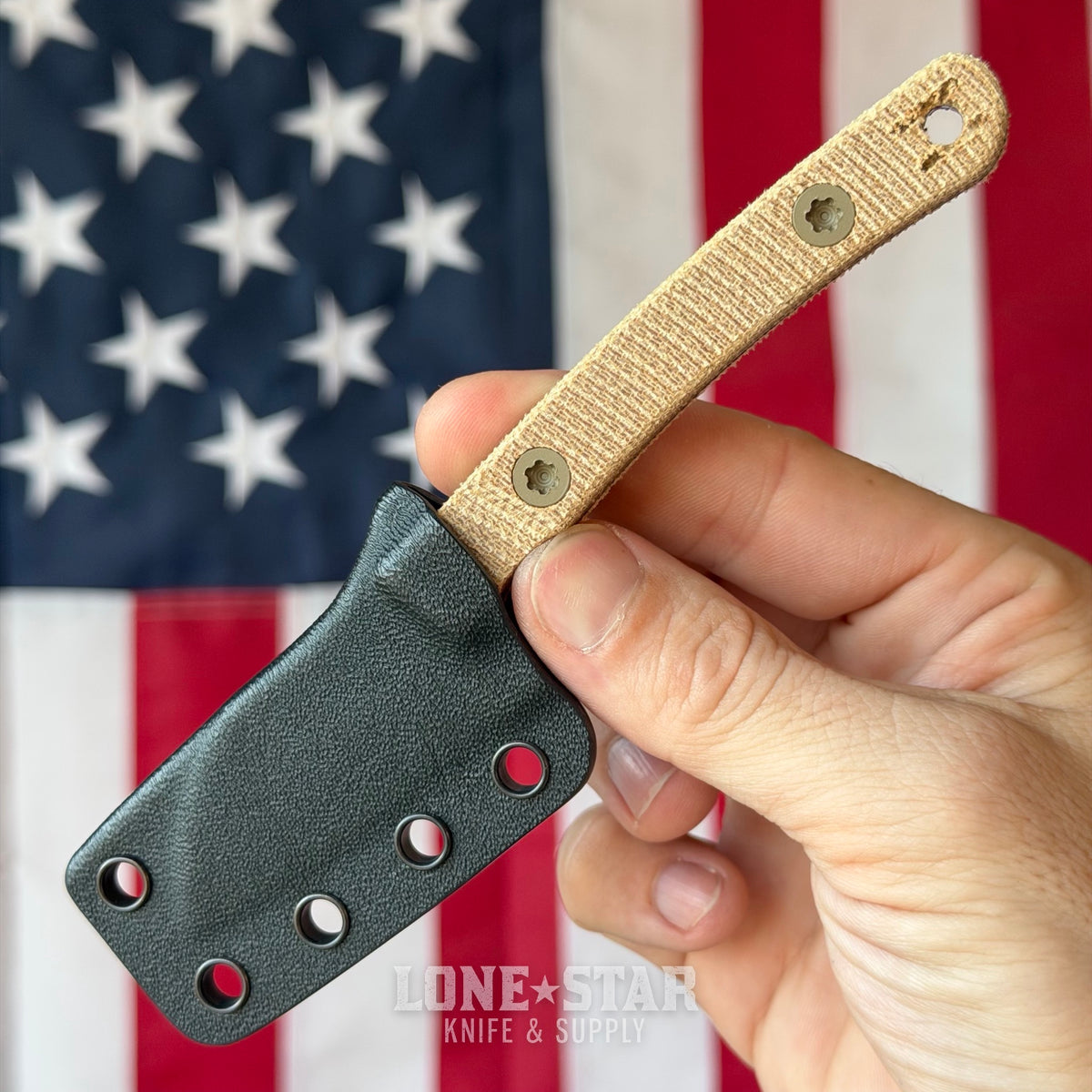 Hellbender Blade Co. Newt 2" Fixed Blade, Coyote Cerakote MagnaCut Sheepsfoot, Natural Micarta, Kydex Sheath, Made in USA (HBC-NEWT-COY-NATURAL-KYDEX)