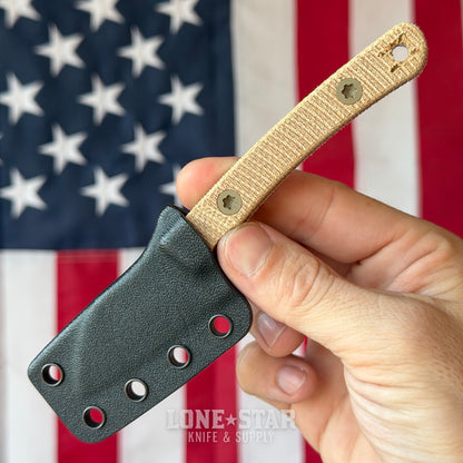 Hellbender Blade Co. Newt 2" Fixed Blade, Coyote Cerakote MagnaCut Sheepsfoot, Natural Micarta, Kydex Sheath, Made in USA (HBC-NEWT-COY-NATURAL-KYDEX)