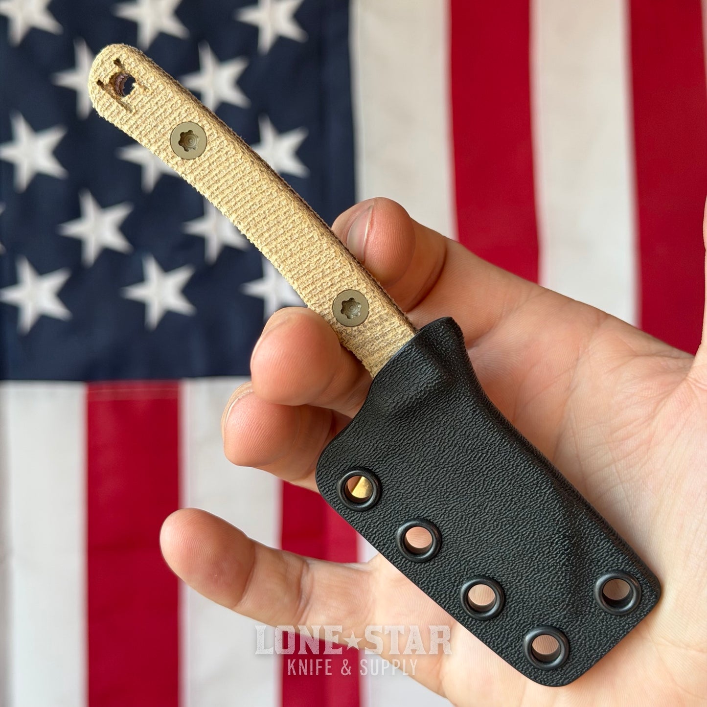 Hellbender Blade Co. Newt 2" Fixed Blade, Coyote Cerakote MagnaCut Sheepsfoot, Natural Micarta, Kydex Sheath, Made in USA (HBC-NEWT-COY-NATURAL-KYDEX)