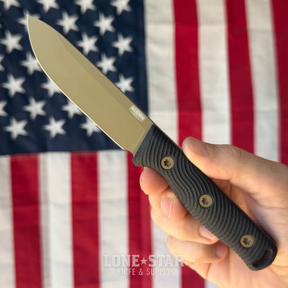 Hellbender Mudpup 4, 3.75" CPM-MagnaCut Drop Point, Coyote Cerakote, Black G10, Leather Sheath, Made in USA (HB-MUDPUP4-COY-BLK-LTHR)