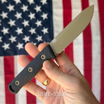 Hellbender Mudpup 4, 3.75" CPM-MagnaCut Drop Point, Coyote Cerakote, Black G10, Leather Sheath, Made in USA (HB-MUDPUP4-COY-BLK-LTHR)