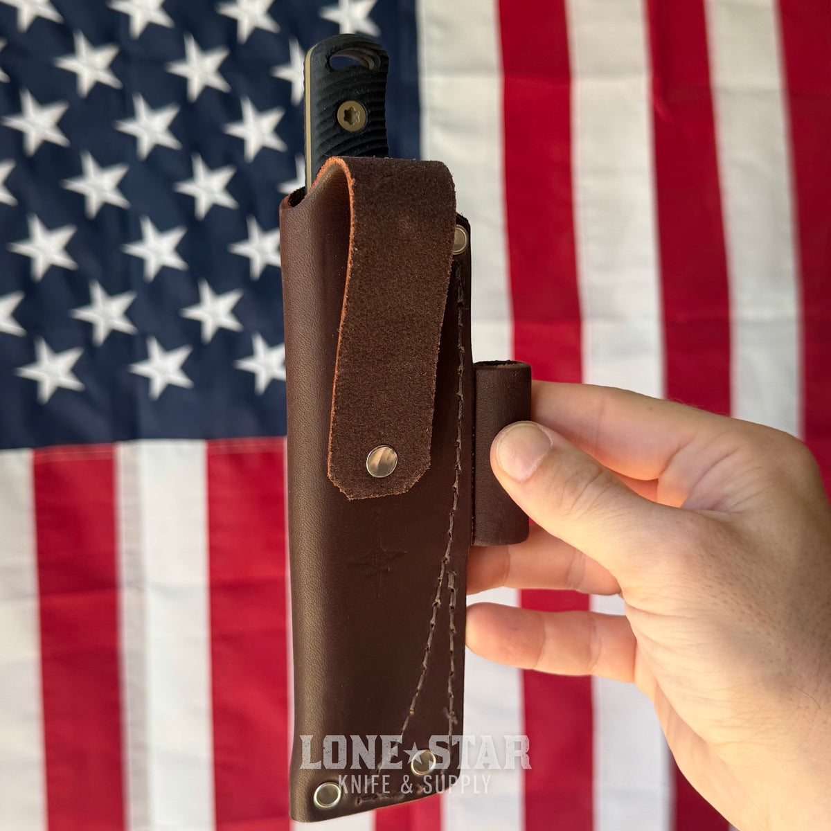 Hellbender Mudpup 4, 3.75" CPM-MagnaCut Drop Point, Coyote Cerakote, Black G10, Leather Sheath, Made in USA (HB-MUDPUP4-COY-BLK-LTHR)