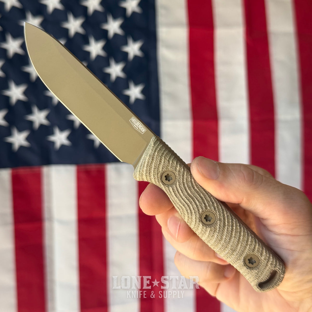 Hellbender Mudpup 4, 3.75" CPM-MagnaCut Drop Point, Coyote Cerakote, OD Green Canvas Micarta, Kydex Sheath, Made in USA (HB-MUDPUP4-COY-OD-KY)