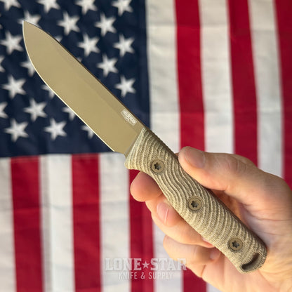 Hellbender Mudpup 4, 3.75" CPM-MagnaCut Drop Point, Coyote Cerakote, OD Green Canvas Micarta, Kydex Sheath, Made in USA (HB-MUDPUP4-COY-OD-KY)