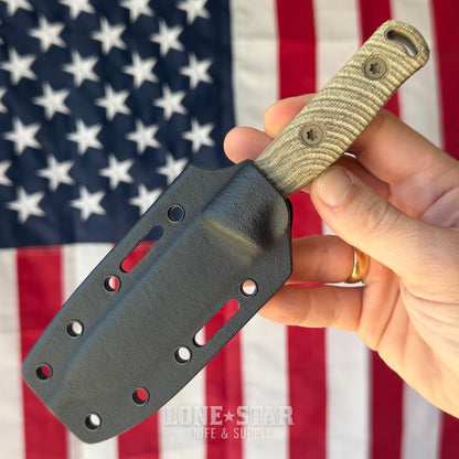 Hellbender Mudpup 4, 3.75" CPM-MagnaCut Drop Point, Coyote Cerakote, OD Green Canvas Micarta, Kydex Sheath, Made in USA (HB-MUDPUP4-COY-OD-KY)