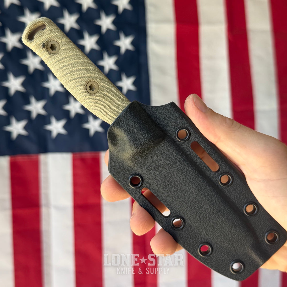 Hellbender Mudpup 4, 3.75" CPM-MagnaCut Drop Point, Coyote Cerakote, OD Green Canvas Micarta, Kydex Sheath, Made in USA (HB-MUDPUP4-COY-OD-KY)