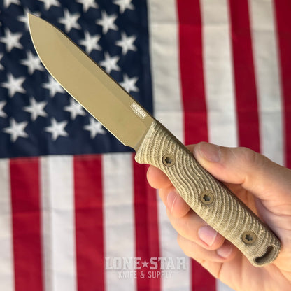 Hellbender Mudpup 4, 3.75" CPM-MagnaCut Drop Point, Coyote Cerakote, OD Green Canvas Micarta, Leather Sheath, Made in USA (HB-MUDPUP4-COY-OD-LTHR)