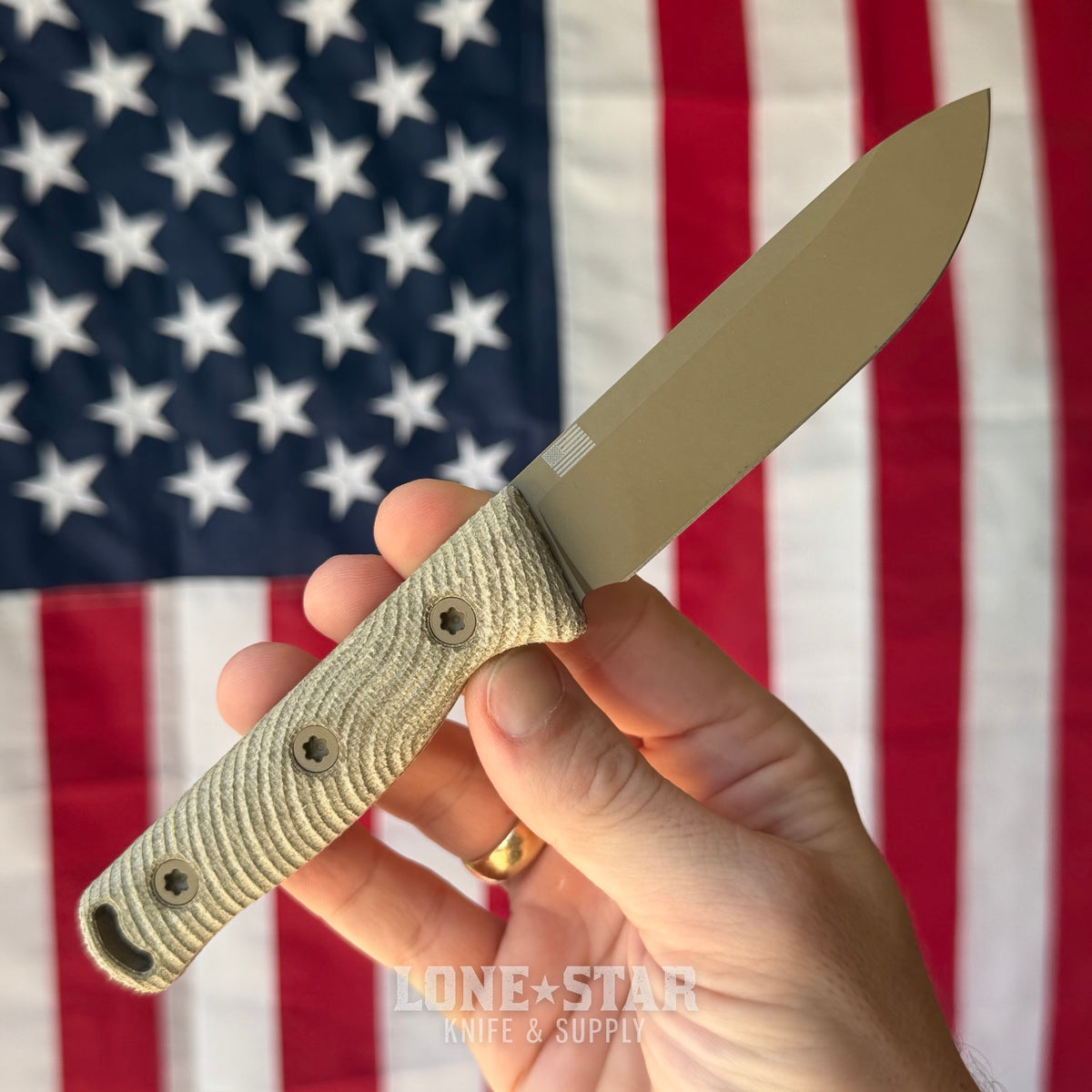 Hellbender Mudpup 4, 3.75" CPM-MagnaCut Drop Point, Coyote Cerakote, OD Green Canvas Micarta, Leather Sheath, Made in USA (HB-MUDPUP4-COY-OD-LTHR)